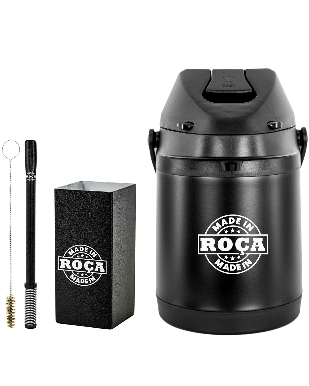 Kit Tereré Premium Copo Bomba Garrafa Térmica Preto 2.5l Made in Roça Escrita