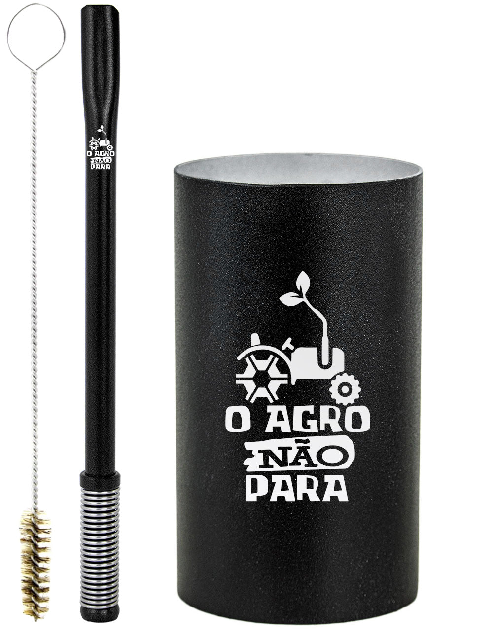 Kit Tereré Copo Cuia Premium Bomba Preto O Agro Não Para