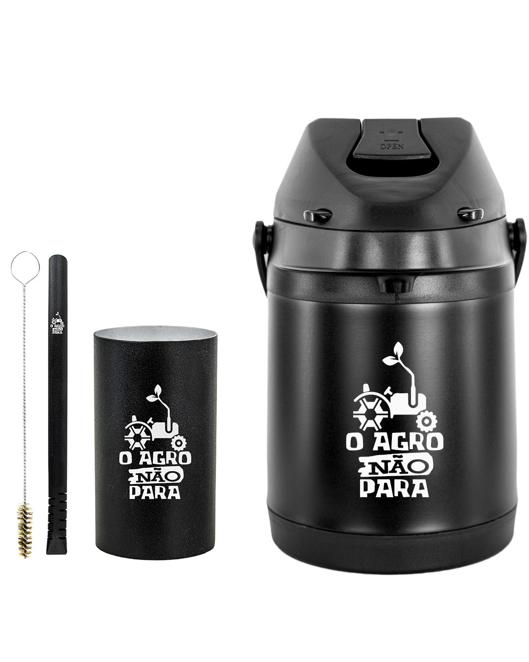 Kit Tereré Premium Copo Bomba Garrafa Térmica Preto 2.5l O Agro Não Para