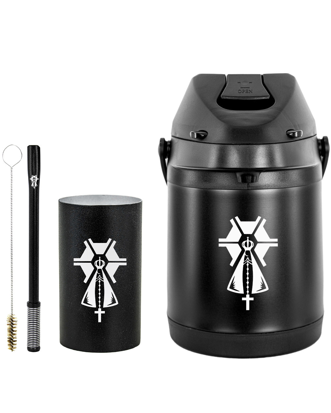 Kit Tereré Premium Copo Bomba Garrafa Térmica Preto 2.5l Nossa Senhora Agro
