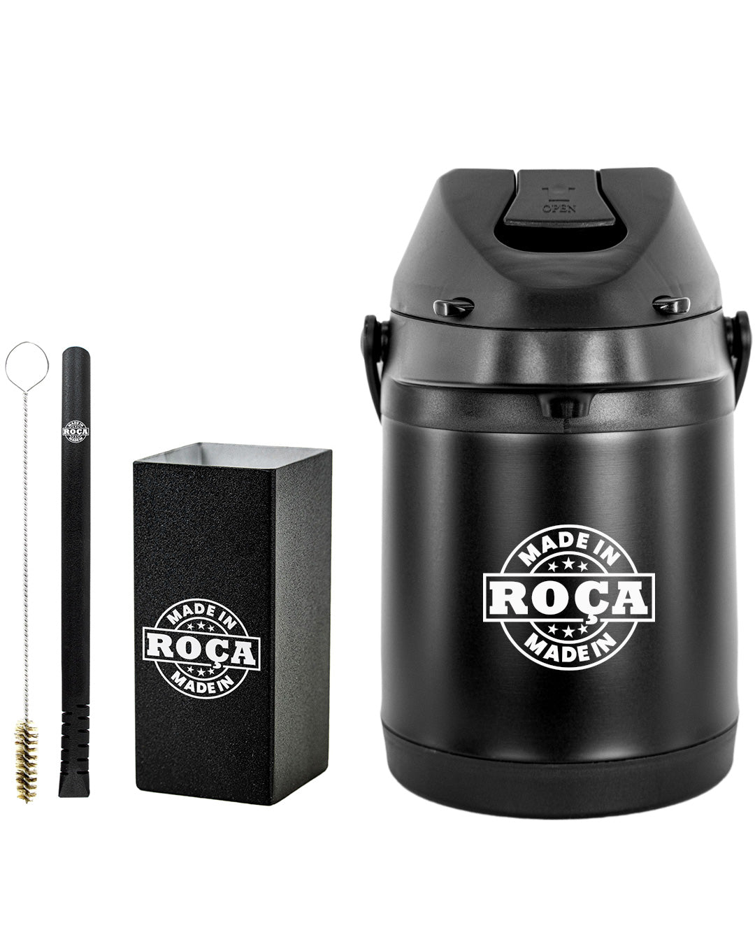 Kit Tereré Premium Copo Bomba Garrafa Térmica Preto 2.5l Made in Roça Escrita