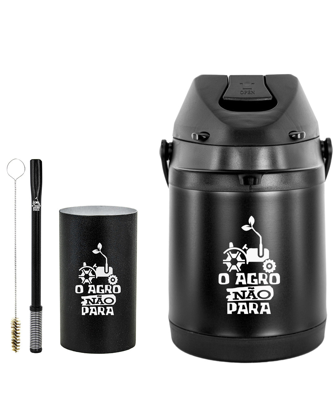 Kit Tereré Premium Copo Bomba Garrafa Térmica Preto 2.5l O Agro Não Para
