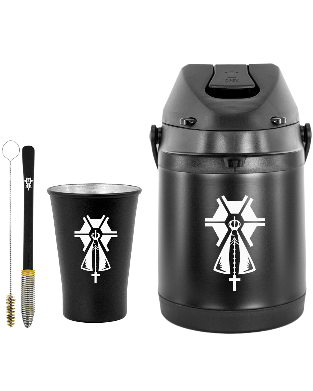 Kit Tereré Econo Copo Bomba Garrafa Térmica Preto 2.5l Nossa Senhora Agro