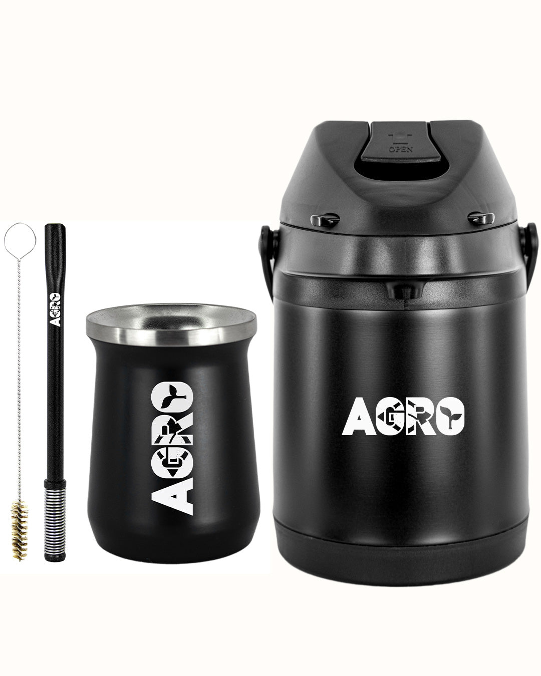 Kit Tereré Premium Copo Bomba Garrafa Térmica Preto 2.5l Agro Brasil