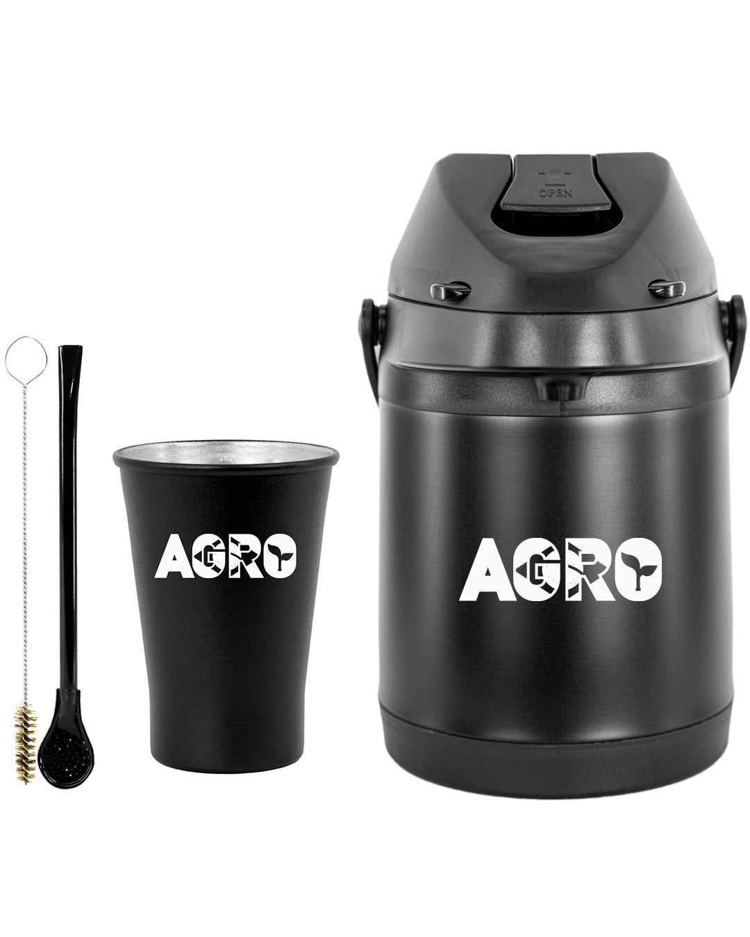 Kit Tereré Econo Copo Bomba Garrafa Térmica Preto 2.5l Agro Brasil
