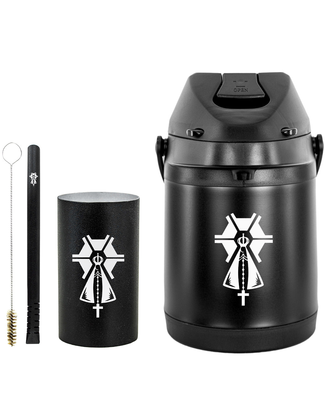 Kit Tereré Premium Copo Bomba Garrafa Térmica Preto 2.5l Nossa Senhora Agro