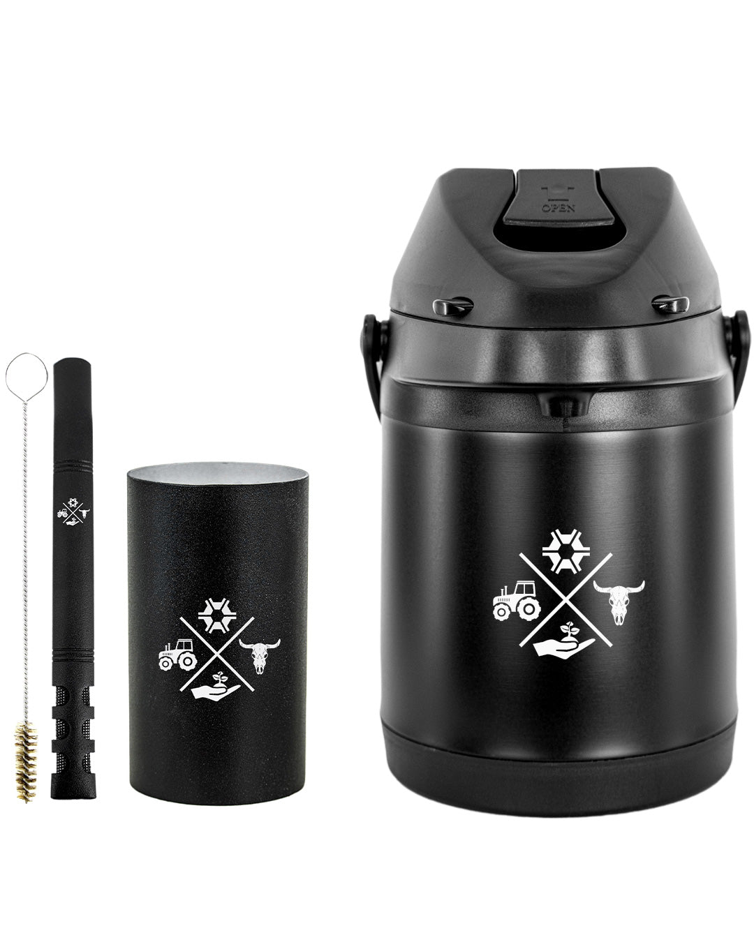 Kit Tereré Premium Copo Bomba Garrafa Térmica Preto 2.5l Made in Roça
