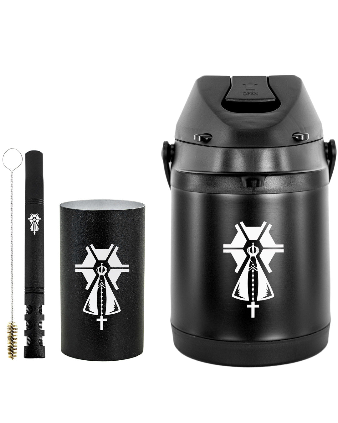 Kit Tereré Premium Copo Bomba Garrafa Térmica Preto 2.5l Nossa Senhora Agro