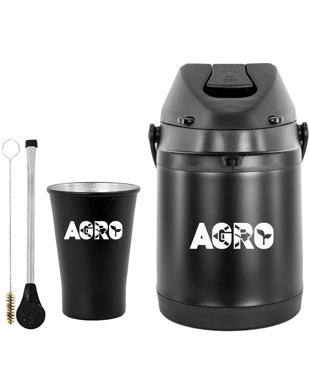 Kit Tereré Econo Copo Bomba Garrafa Térmica Preto 2.5l Agro Brasil