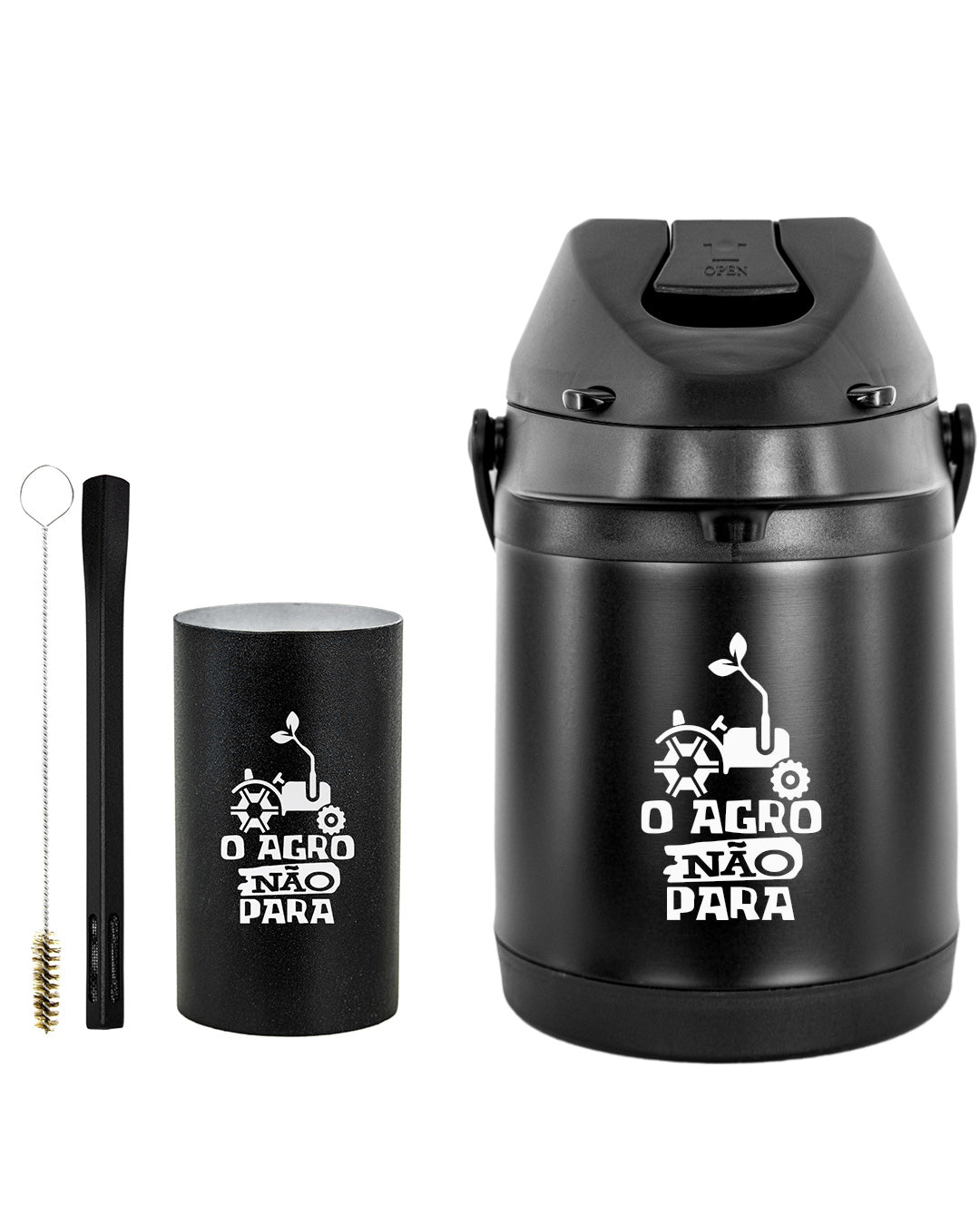 Kit Tereré Premium Copo Bomba Garrafa Térmica Preto 2.5l O Agro Não Para