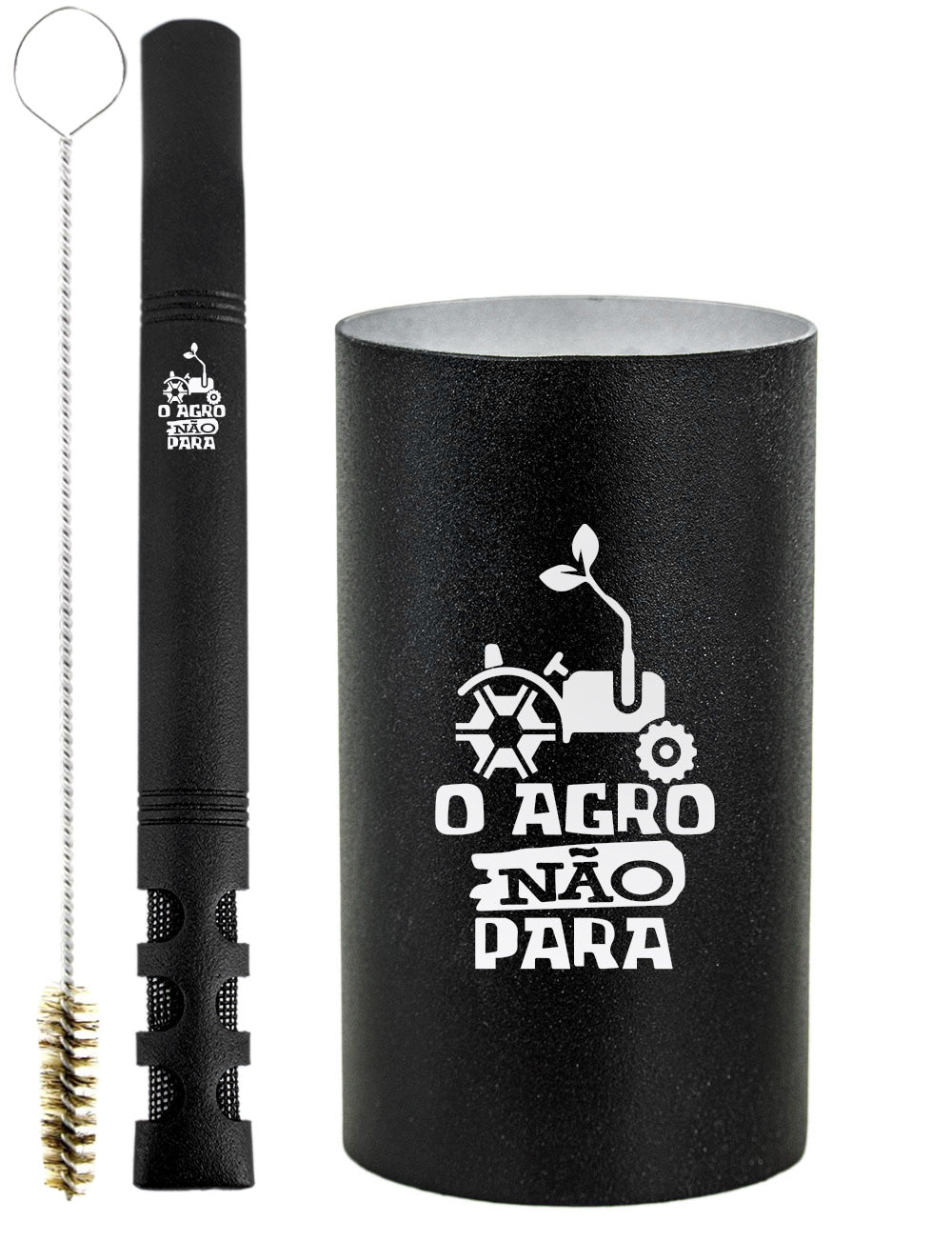 Kit Tereré Copo Cuia Premium Bomba Preto O Agro Não Para
