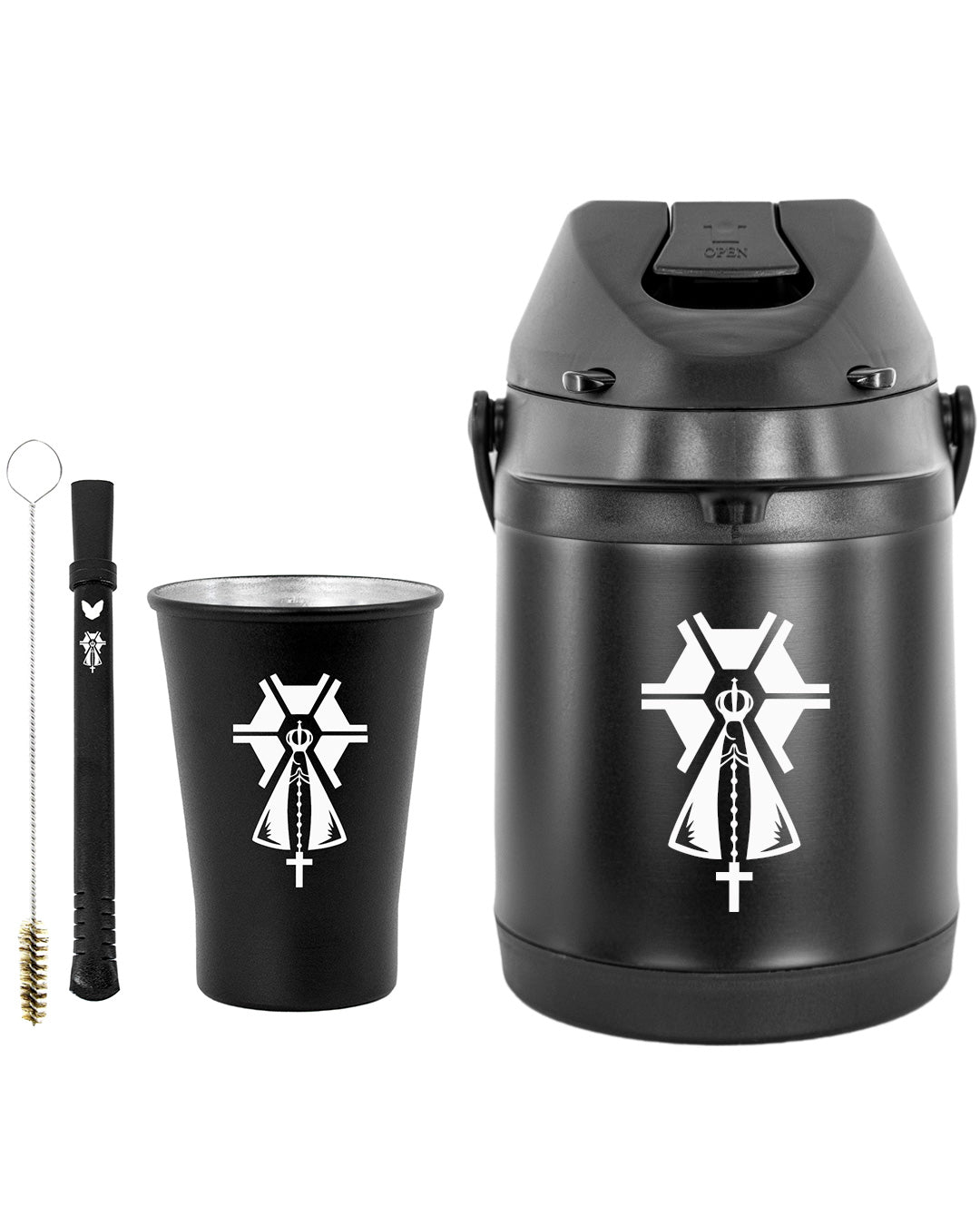 Kit Tereré Econo Copo Bomba Garrafa Térmica Preto 2.5l Nossa Senhora Agro