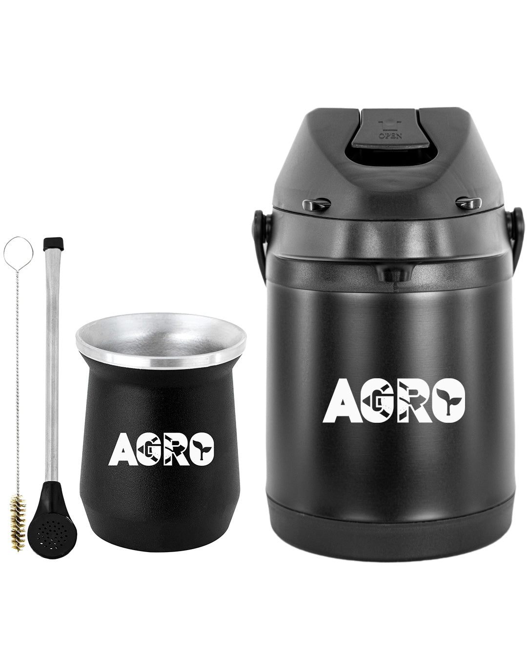Kit Tereré Econo Copo Bomba Garrafa Térmica Preto 2.5l Agro Brasil