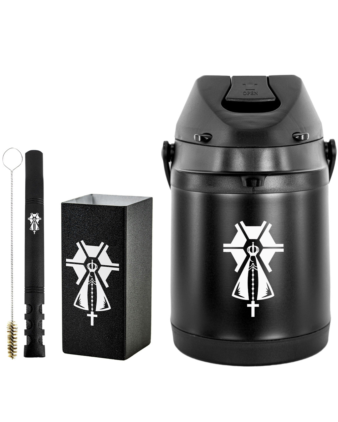 Kit Tereré Premium Copo Bomba Garrafa Térmica Preto 2.5l Nossa Senhora Agro