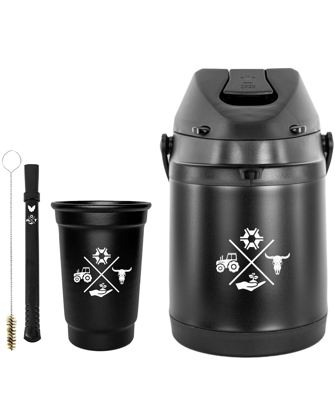 Kit Tereré Econo Copo Bomba Garrafa Térmica Preto 2.5l Made in Roça