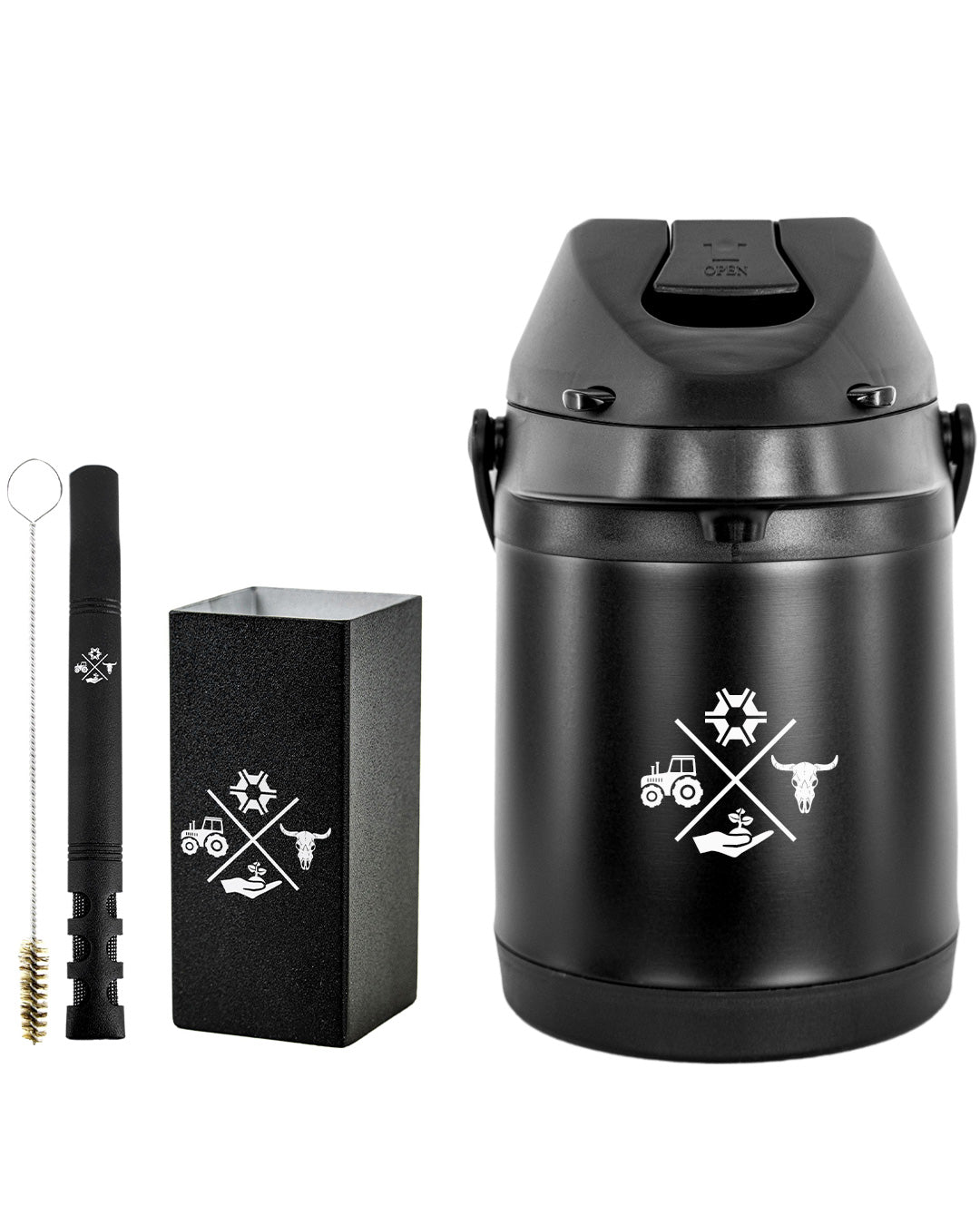 Kit Tereré Premium Copo Bomba Garrafa Térmica Preto 2.5l Made in Roça