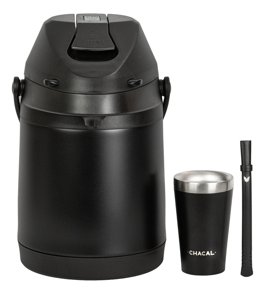 Kit Tereré Chacal Copo Bomba Garrafa Térmica Inox Preto 2.5l