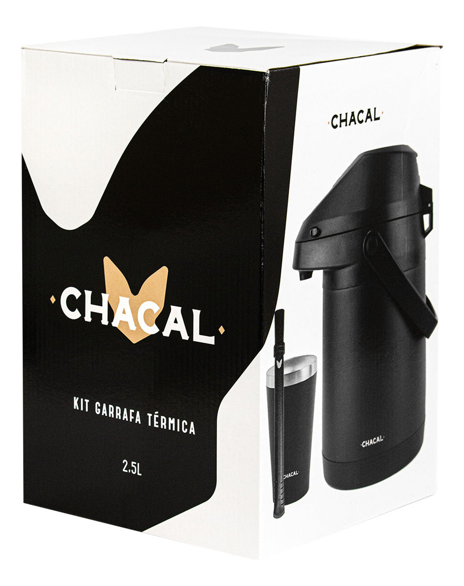 Kit Tereré Chacal Copo Bomba Garrafa Térmica Inox Preto 2.5l