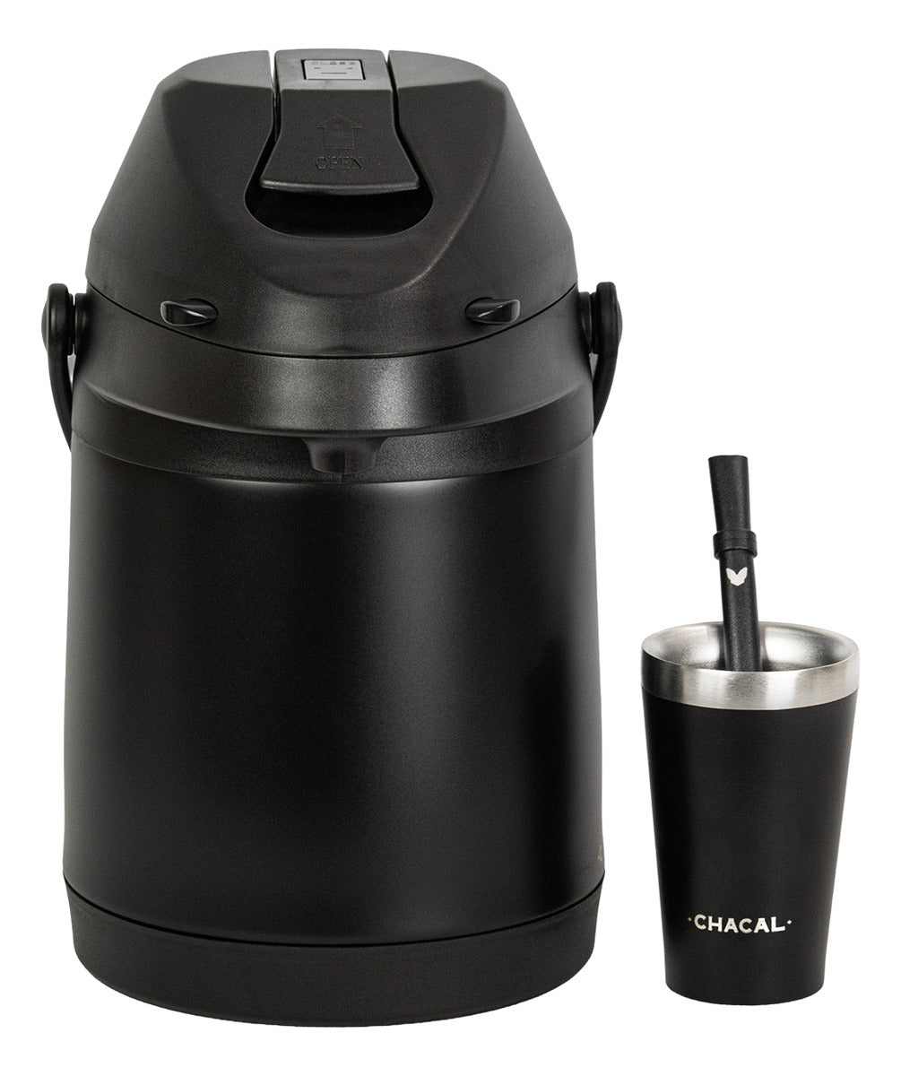 Kit Tereré Chacal Copo Bomba Garrafa Térmica Inox Preto 2.5l