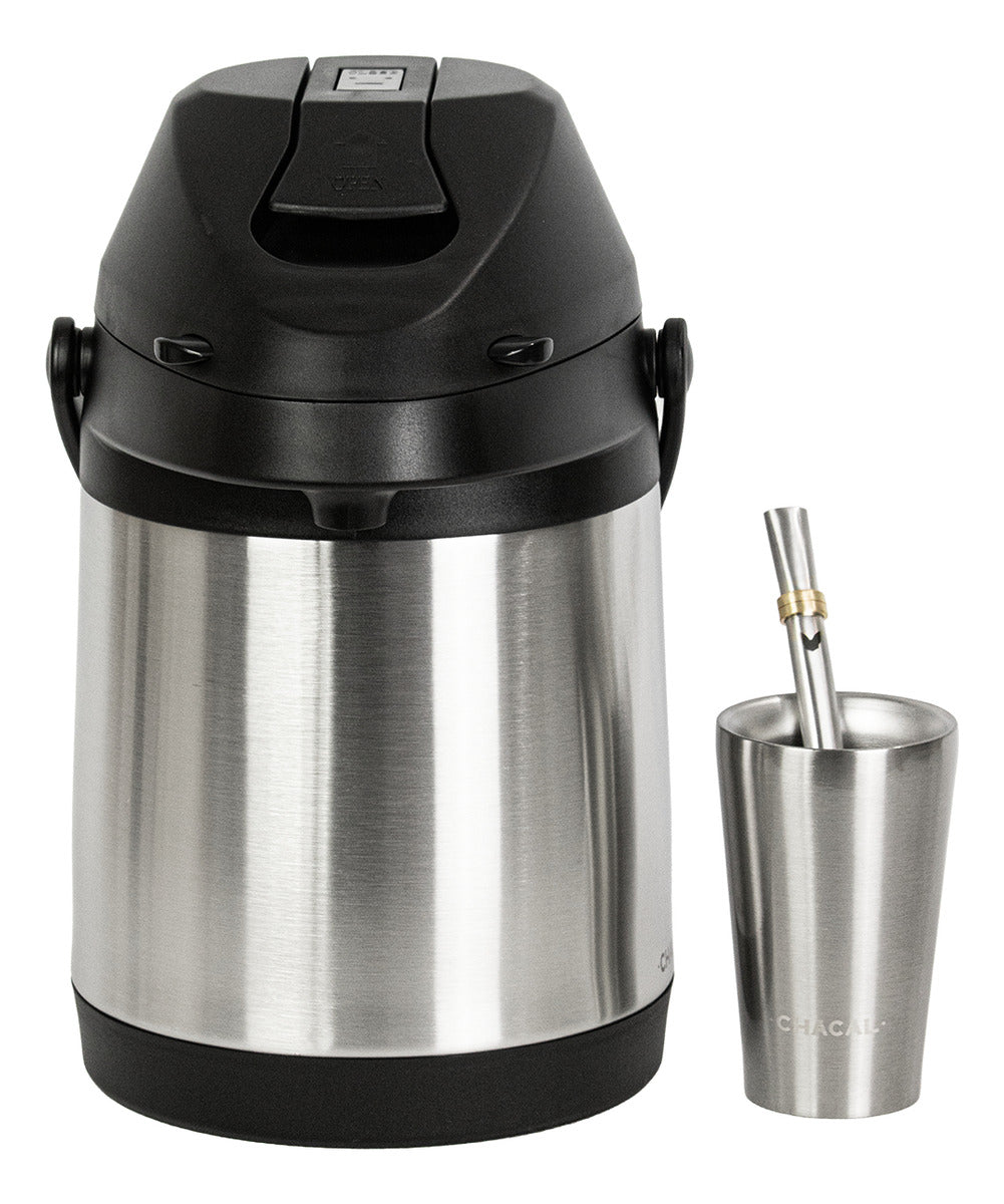 Kit Tereré Chacal Copo Inox Bomba Garrafa Térmica Inox 2.5l