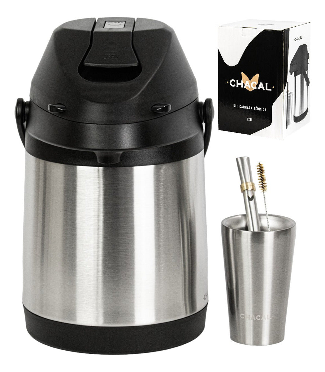 Kit Tereré Chacal Copo Inox Bomba Garrafa Térmica Inox 2.5l