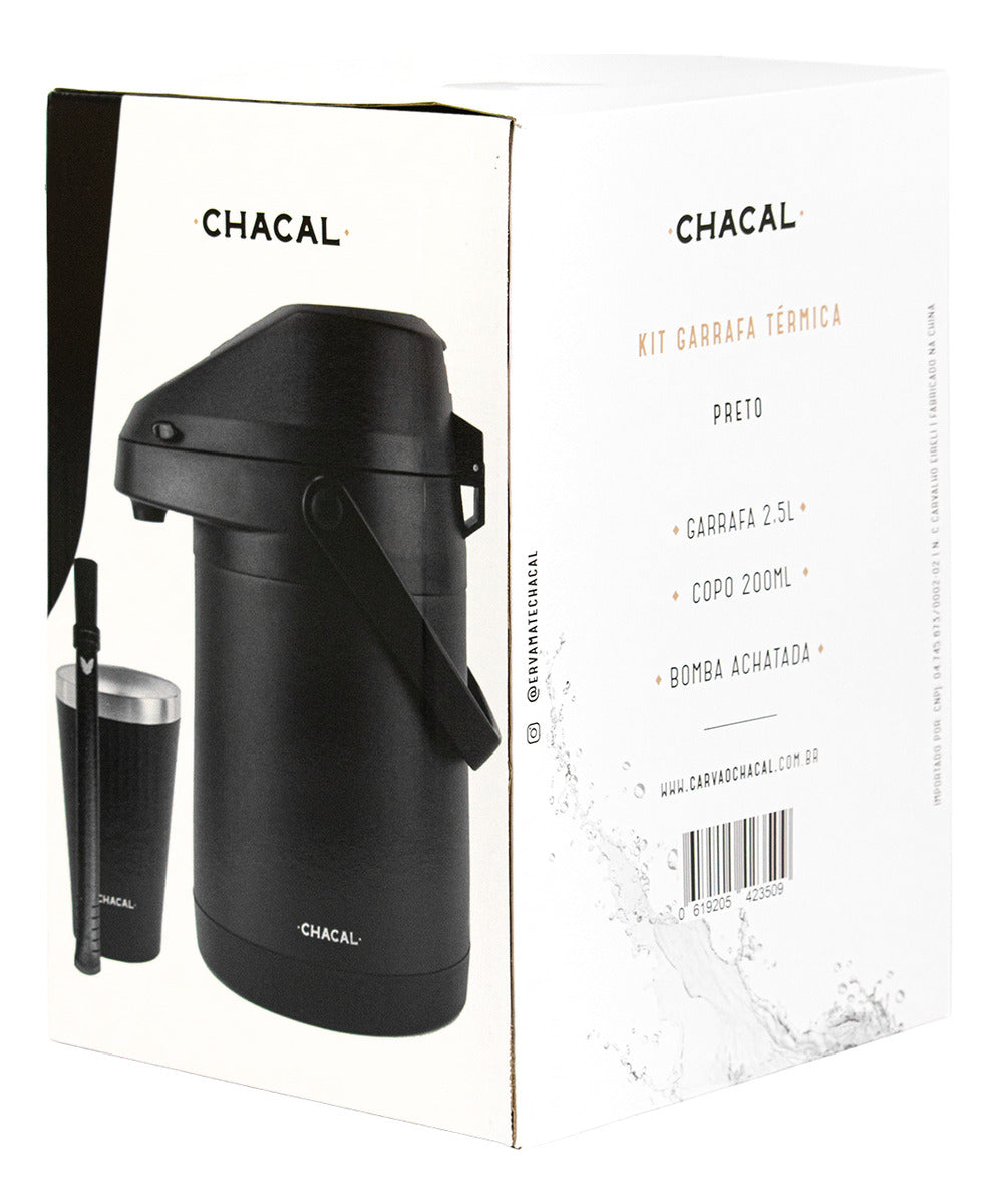 Kit Tereré Chacal Copo Bomba Garrafa Térmica Inox Preto 2.5l