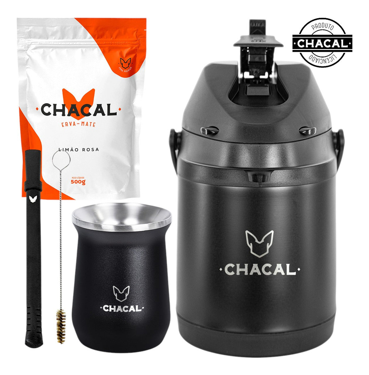 Kit Tereré Chacal Copo Bomba Garrafa Térmica Inox 2.5l Erva