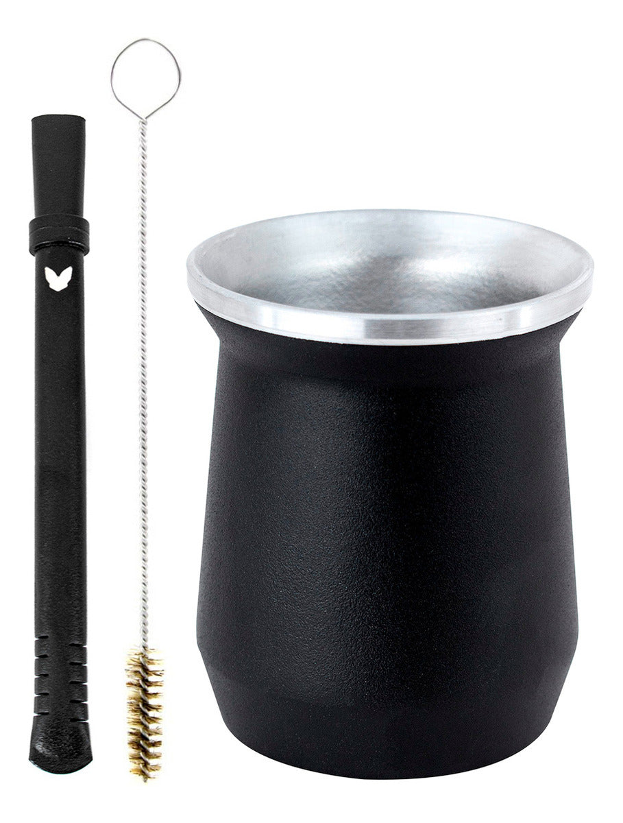 Kit Tereré Cuia Térmica Alumínio Preto Bomba Chacal Preta