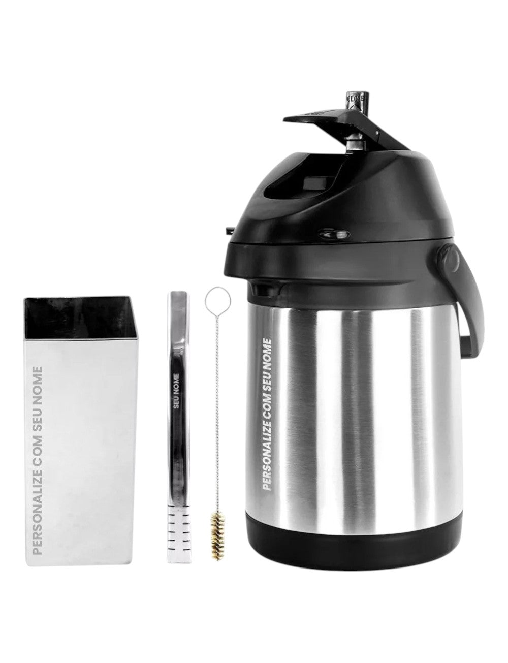 Kit Tereré Inox Garrafa Copo Quadrado Bomba Filete Inox - Personalize Seu Nome