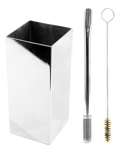 Kit Bomba E Copo Quadrado Terere Aço Inox Silver - Escolha a Bomba