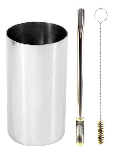 Kit Bomba E Copo Redondo Terere Aço Inox Silver - Escolha a Bomba