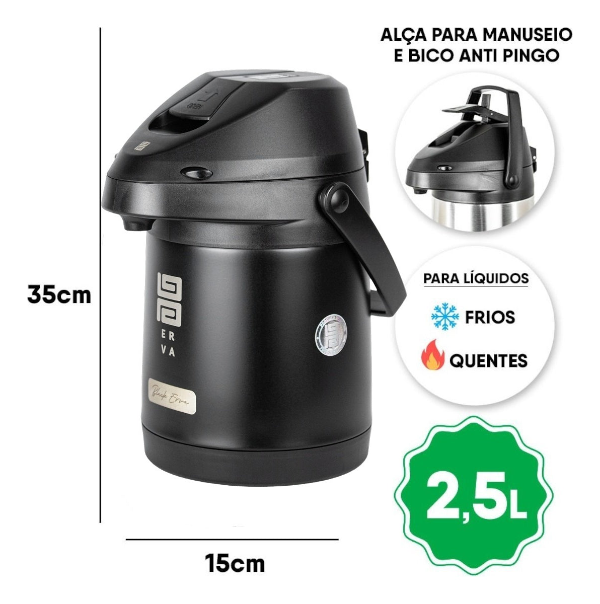 Garrafa Termica Inox 2.5l Tereré Chimarrão Black Preto