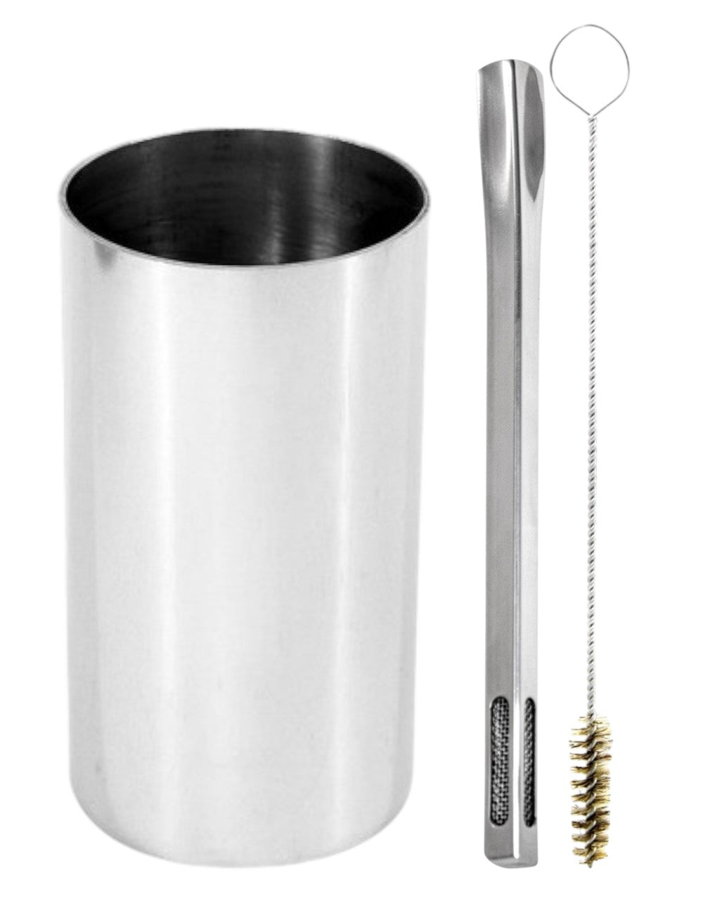 Kit Bomba E Copo Redondo Terere Aço Inox Silver - Escolha a Bomba
