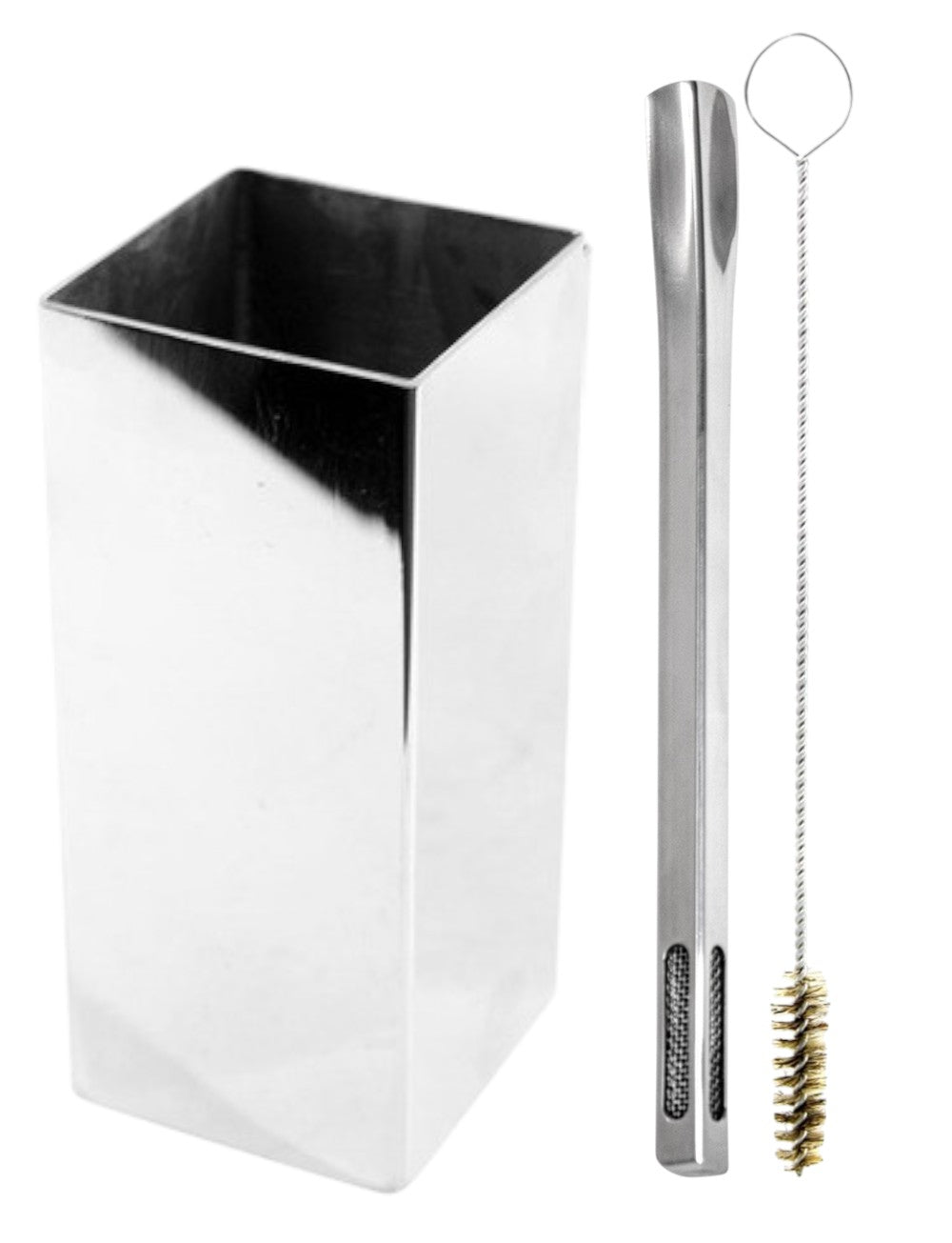 Kit Bomba E Copo Quadrado Terere Aço Inox Silver - Escolha a Bomba