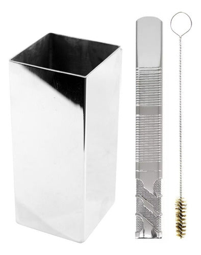Kit Bomba E Copo Quadrado Terere Aço Inox Silver - Escolha a Bomba