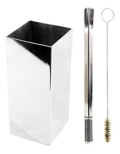 Kit Bomba E Copo Quadrado Terere Aço Inox Silver - Escolha a Bomba