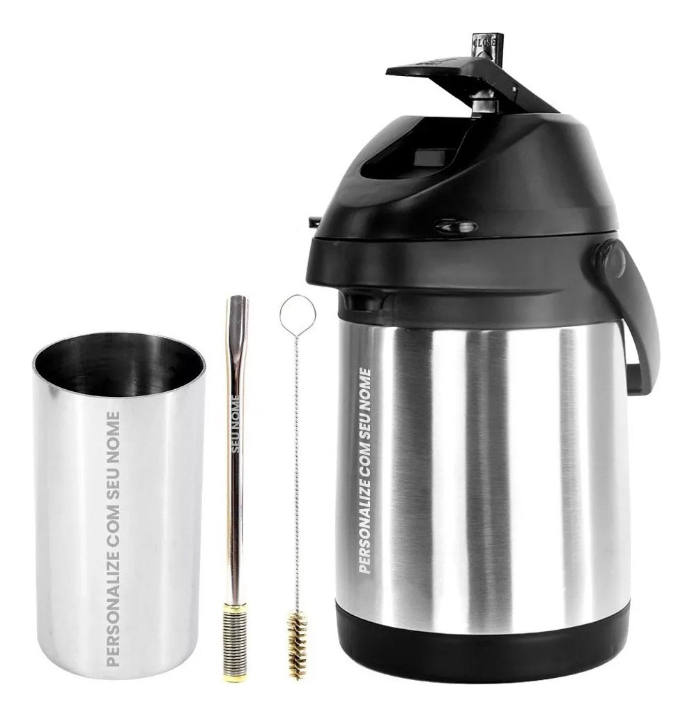 Kit Tereré Inox Garrafa Copo Redondo Bomba Bojo Mola Dourado - Personalize Seu Nome