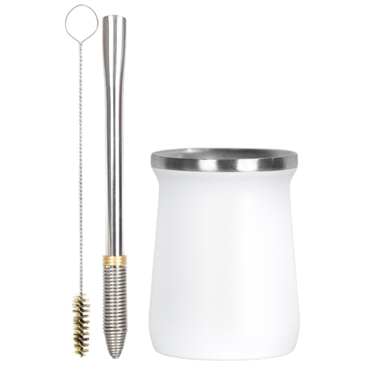 Kit Bomba Mola Cônica e Copo Cuia Tereré Térmico 100% Inox 236ml - Escolha a Cor