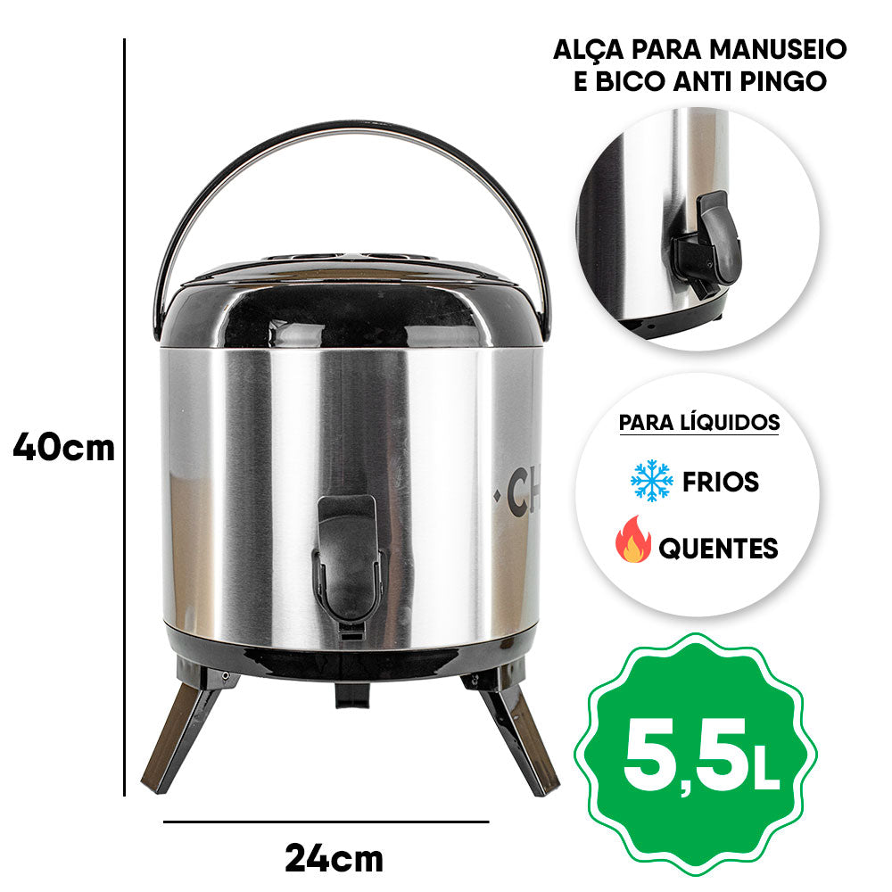 Garrafa Termica Chacal Inox Preto 5.5l Tereré Café Chimarrão Chá