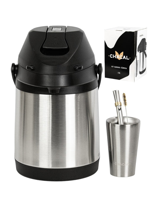 Kit Tereré Chacal Copo Inox Bomba Garrafa Térmica Inox 2.5l
