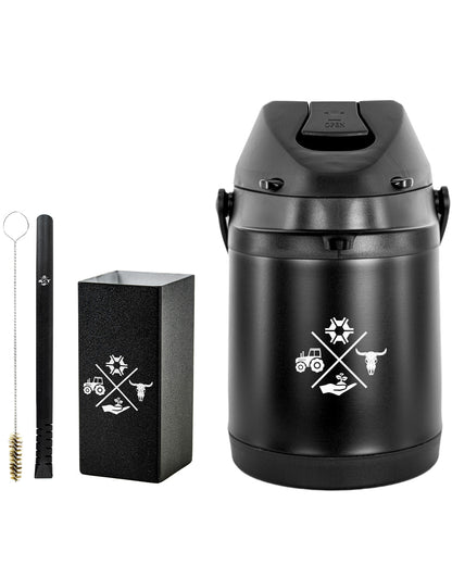 Kit Tereré Premium Copo Bomba Garrafa Térmica Preto 2.5l Made in Roça