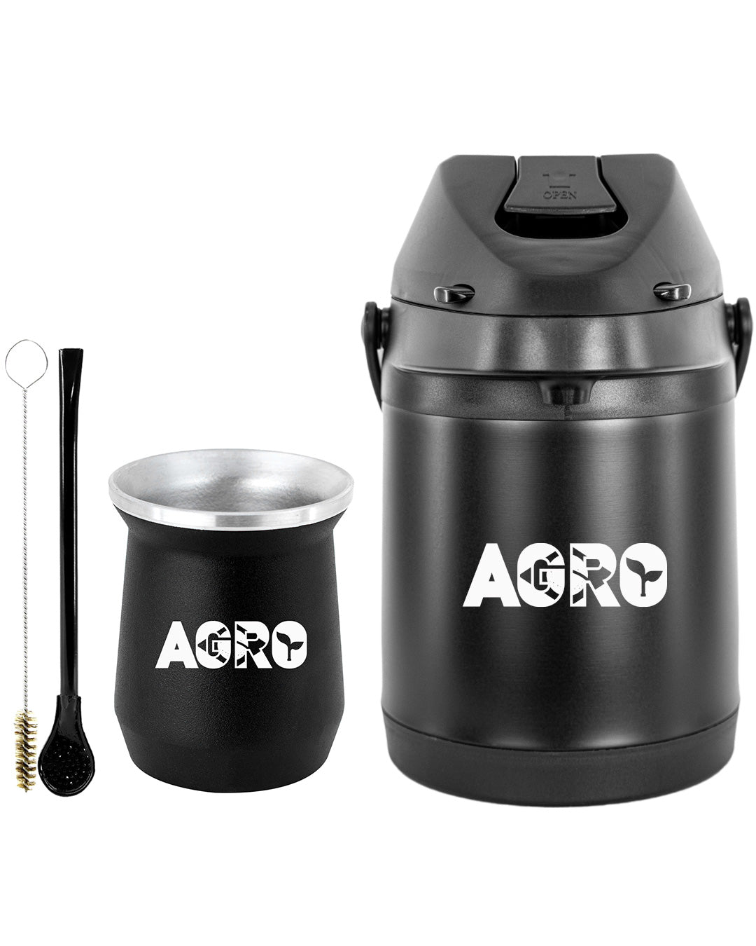 Kit Tereré Econo Copo Bomba Garrafa Térmica Preto 2.5l Agro Brasil