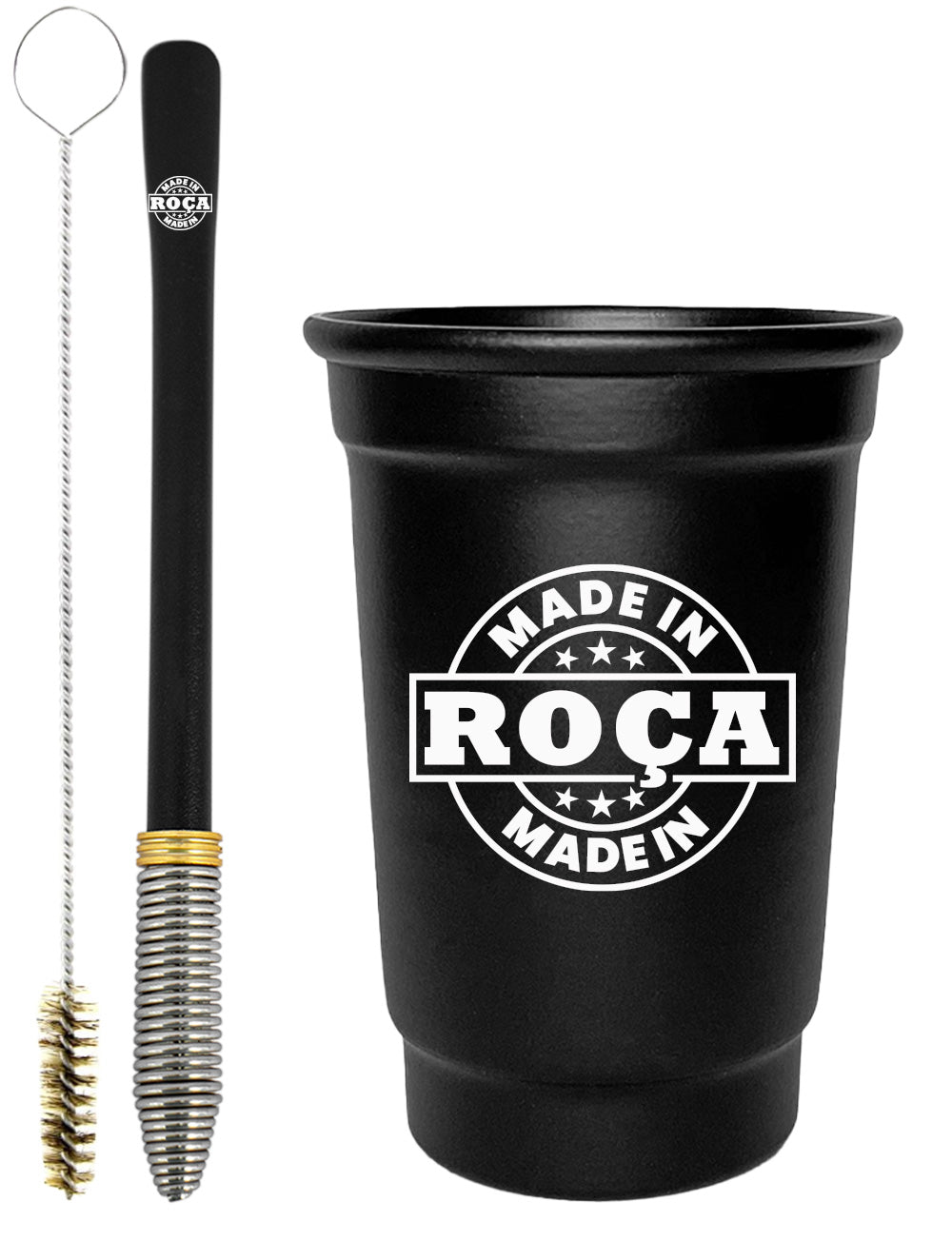 Kit Tereré Copo Cuia Econo Bomba Preto Escrita Made in Roça