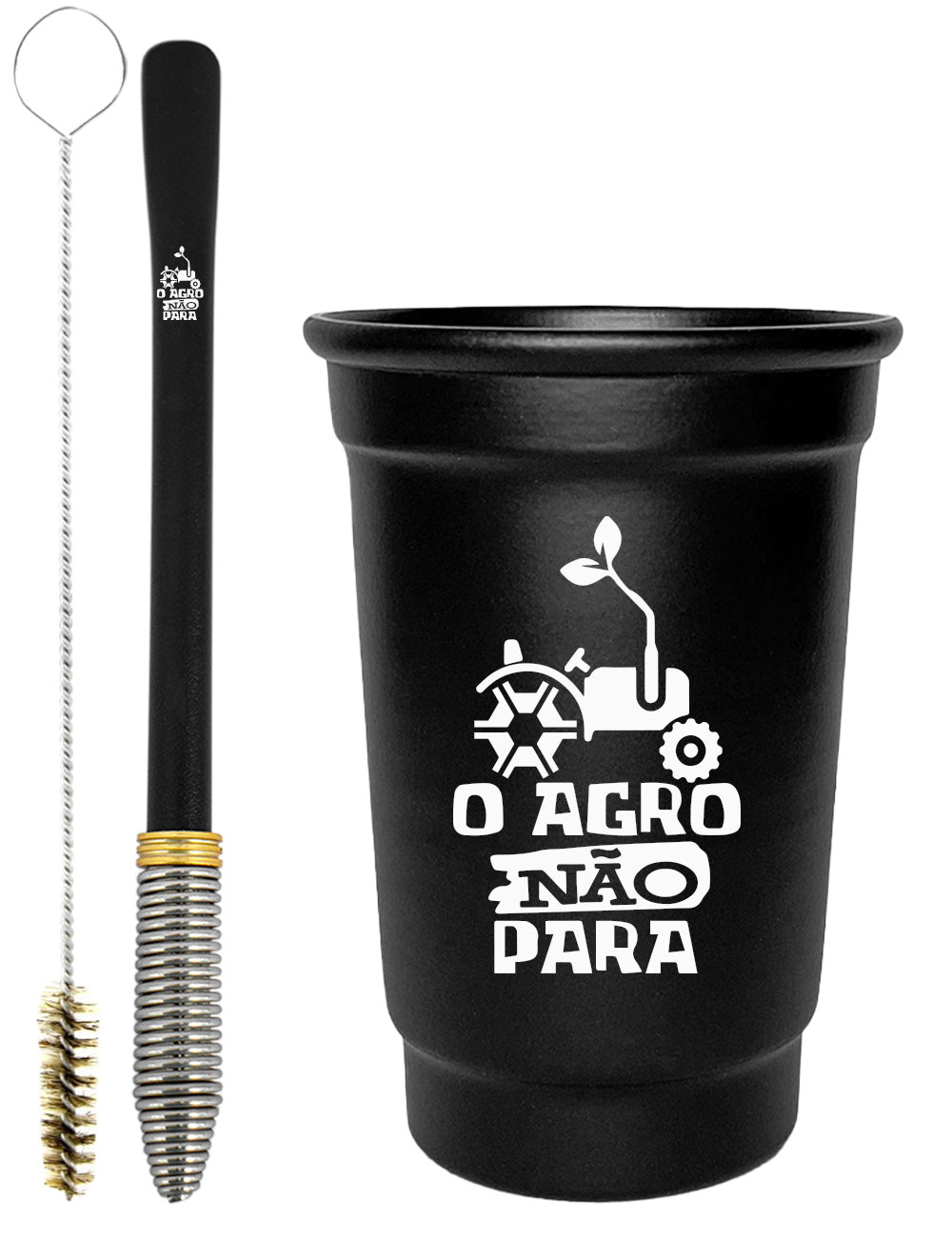 Kit Tereré Copo Cuia Econo Bomba Preto O Agro Não Para