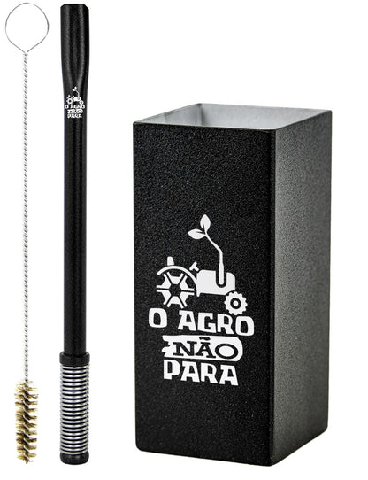 Kit Tereré Copo Cuia Premium Bomba Preto O Agro Não Para