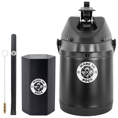 Kit Tereré Premium Copo Bomba Garrafa Térmica Preto 2.5l Logo Made in Roça