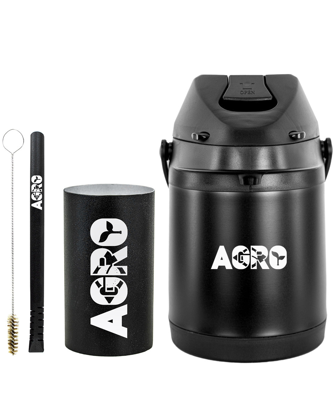 Kit Tereré Premium Copo Bomba Garrafa Térmica Preto 2.5l Agro Brasil