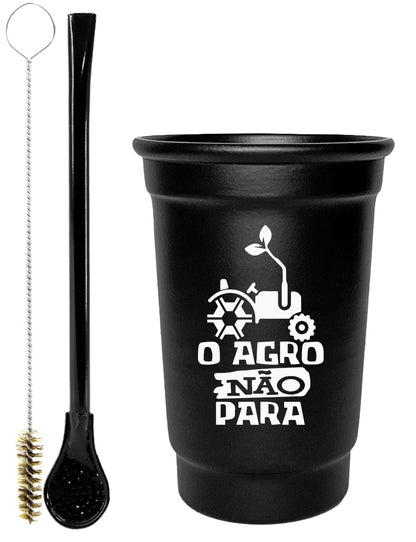 Kit Tereré Copo Cuia Econo Bomba Preto O Agro Não Para