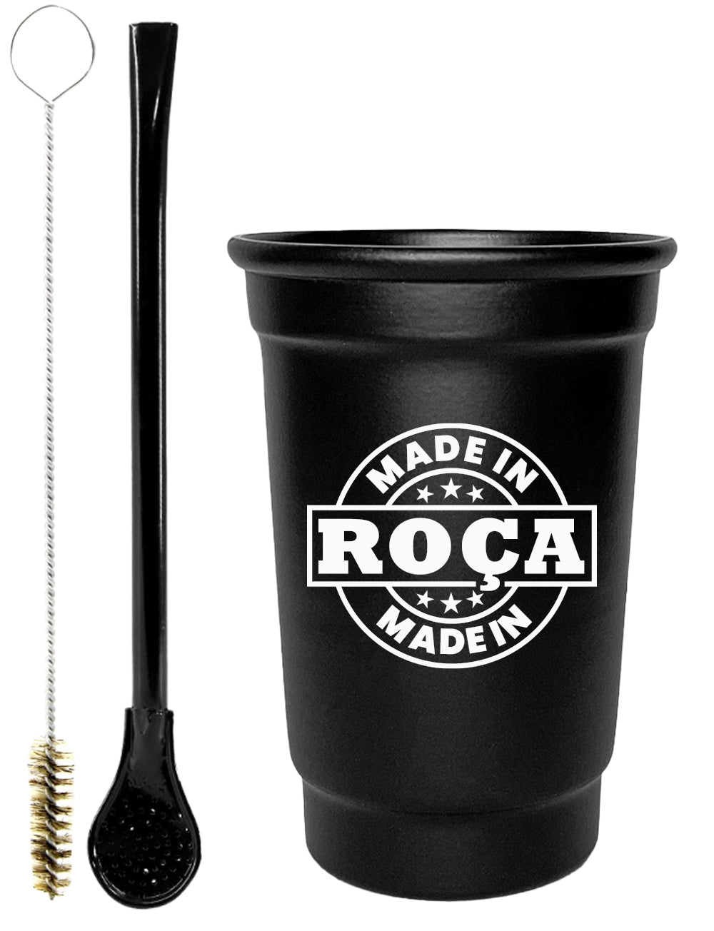 Kit Tereré Copo Cuia Econo Bomba Preto Escrita Made in Roça