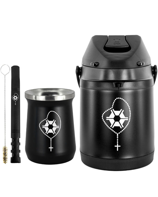 Kit Tereré Premium Copo Bomba Garrafa Térmica Preto 2.5l Agro Terço